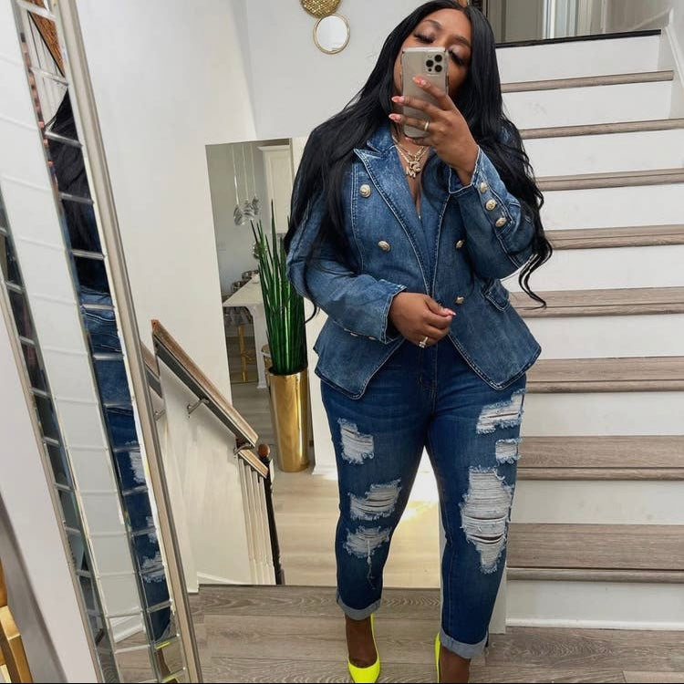 Double Breasted Denim Blazer