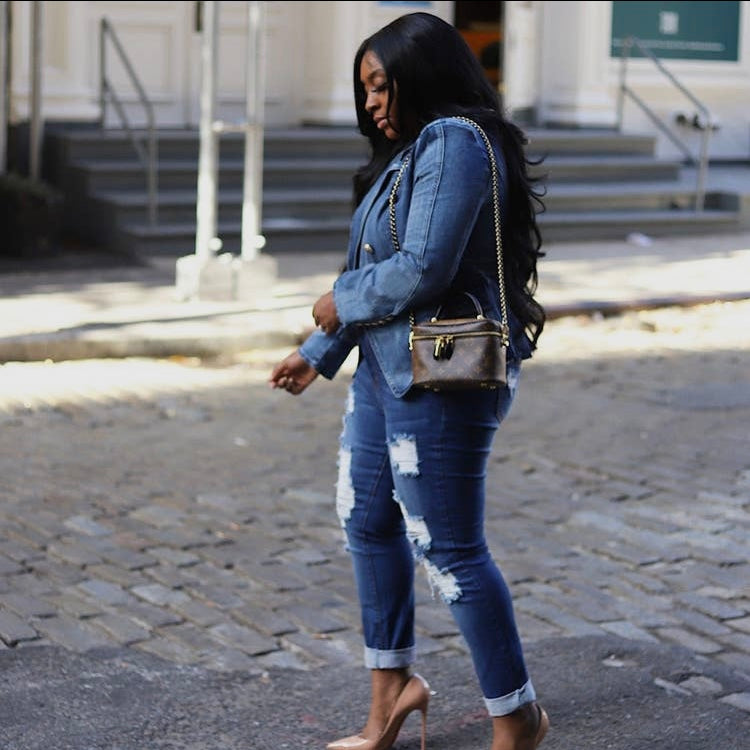 Double Breasted Denim Blazer