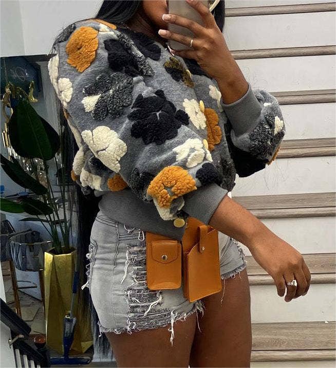 Retro coat three-dimensional flower loose jacket cardigan