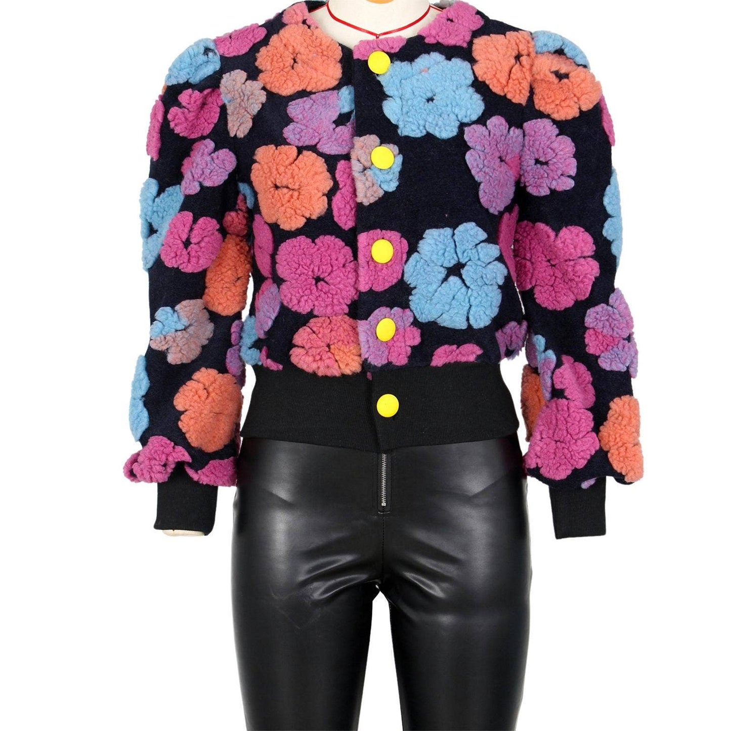Retro coat three-dimensional flower loose jacket cardigan