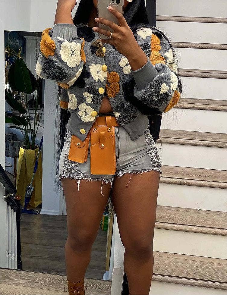 Retro coat three-dimensional flower loose jacket cardigan