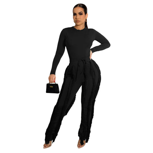 MB FASHION LONG SLEEVE TOP TASSEL PANT SET 223LY