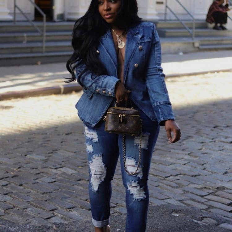 Double Breasted Denim Blazer