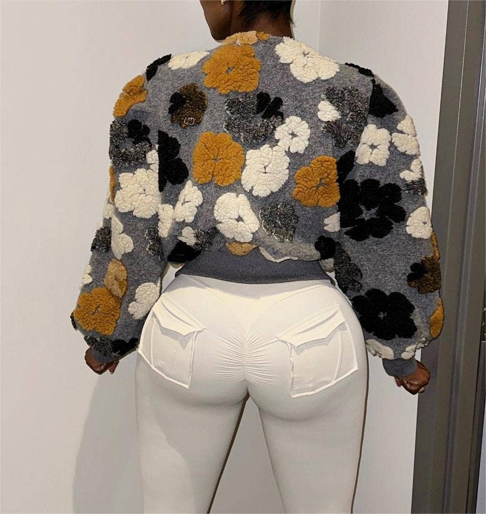 Retro coat three-dimensional flower loose jacket cardigan