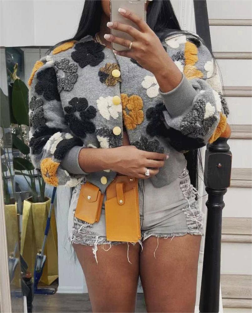 Retro coat three-dimensional flower loose jacket cardigan