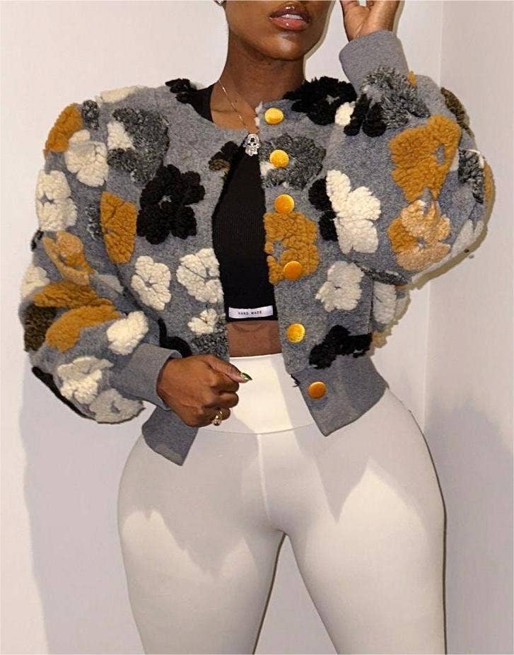 Retro coat three-dimensional flower loose jacket cardigan